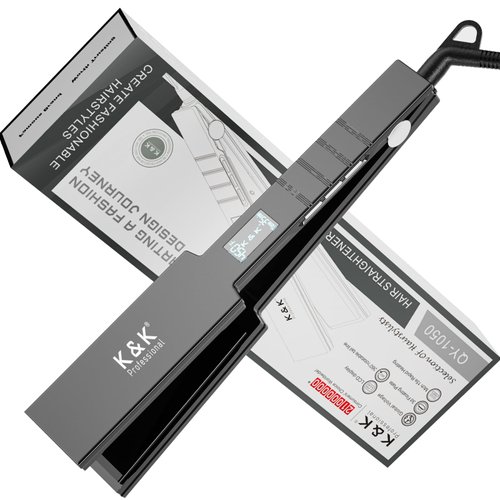 Professional Wide Titanium K&K Flat Iron 1.75 Inch Hair Straightener for Straight and Curly Hair (1.75 Inch)