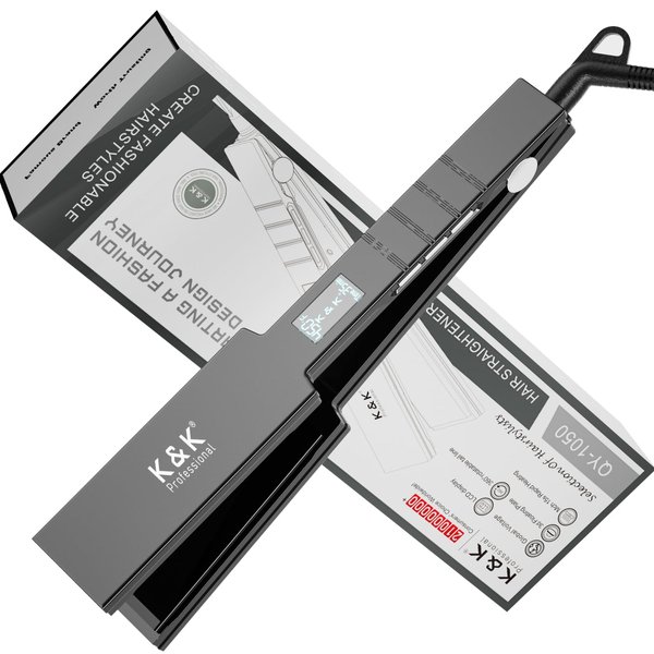 Professional Wide Titanium K&K Flat Iron 1.75 Inch Hair Straightener for Straight and Curly Hair (1.75 Inch)