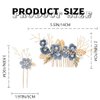 Foyte Crystal Leaf Wedding Hair Comb and Hair Pins Blue Flower Headpiece Rhinestone Gold Hair Piece Bride Pearl Hair Accessories Set for Women