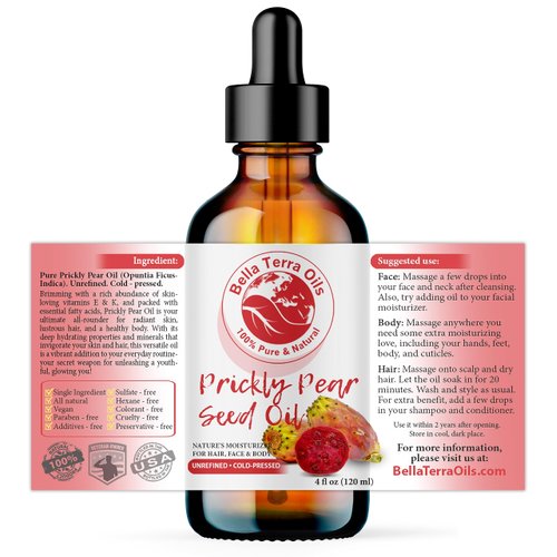 Bella Terra Oils - Prickly Pear Oil 4oz - Sourced from Pure Cactus Enclaves, Packed with Fatty Acids & Flavonoids, Impeccable for Silken Skin