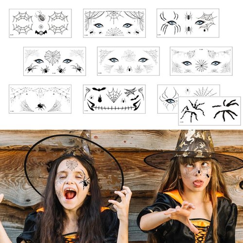 Spider Face Tattoos Halloween Spider Web Temporary Tattoo Stickers Black Makeup 10 Sheets Fake Cosplay Accessories Masquerade Party Favor Supplies