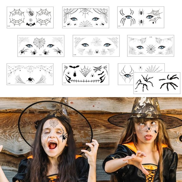 Spider Face Tattoos Halloween Spider Web Temporary Tattoo Stickers Black Makeup 10 Sheets Fake Cosplay Accessories Masquerade Party Favor Supplies