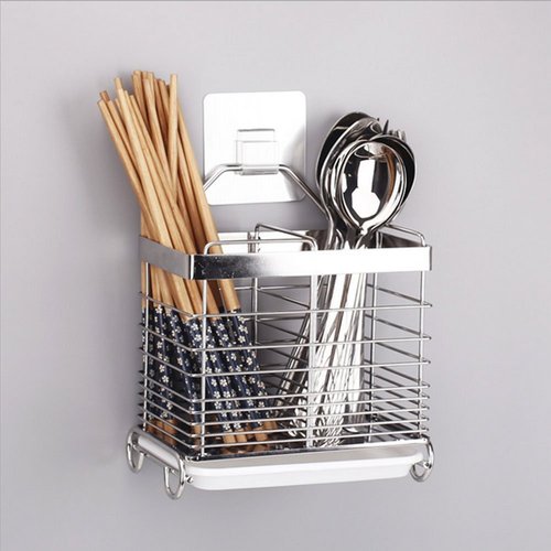 LUANT Stainless Steel Hanging 2 Compartments Mesh Utensil Drying Rack/Chopsticks/Spoon/Fork/Knife Drain Basket/Tableware Dinner Service Holder/Cutlery Organizer Caddy/Flatware Storage Drainer,Square
