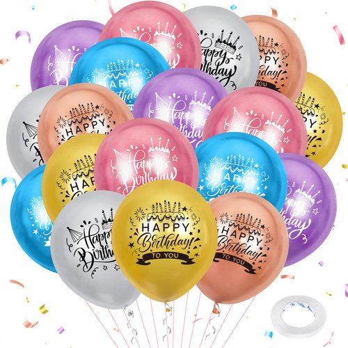 Colorful Happy Birthday Party Balloons 18Pcs 12 Inch Rainbow Metallic Birthday Latex Balloons Colorful Birthday Decorations for Kids Boys Girls Women Men Birthday Anniversary Party Supplies