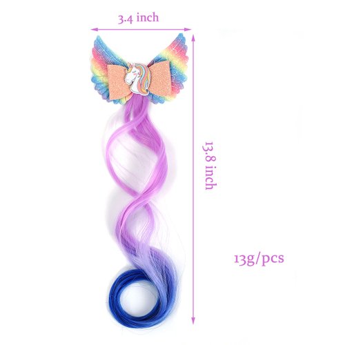 Plobibi Hair Clips - 5 Colors Hair Accessories for Girls - Unicorn Hair Clips with Glitter Braided Curly Gradient Kids Hair Extensions - 5 PCS
