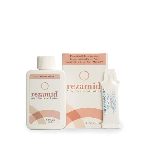 Rezamid Acne Spot Treatment Lotion For Pimples - Skin Clearing Blemish Concealer For Acne Prone Skin With 5% Sulfur & 2% Resorcinol - Sensitive Skin Makeup - Skin Tone Matching Foundation - 2oz