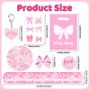 110 PCS Pink Coquette Bow Party Favors, Pink Coquette Bow Temporary Tattoos Slap Bracelets Stickers Keychains Badges Gift Bags for Bow Coquette Birthday Party Decorations Supplies for Kids Girls