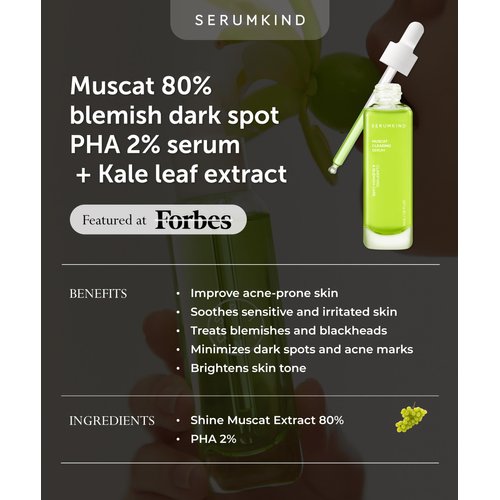 SERUMKIND Muscat Clearing Drop - Acne Clearing Face Serum – Shine Muscat Grapes and PHA– Calming Blemishes and Exfoliating - Vegan, Cruelty Free, Unscented – 1.01 fl.oz.