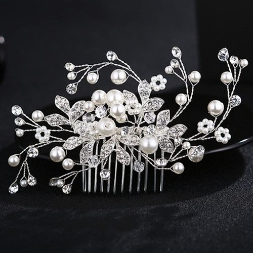 Yovic Crystal Bride Wedding Hair Comb Silver Bridal Headpieces Rhinestone Pearl Hair Pieces Bridesmaid Side Combs Hair Accessories for Women and Girls(Silver)