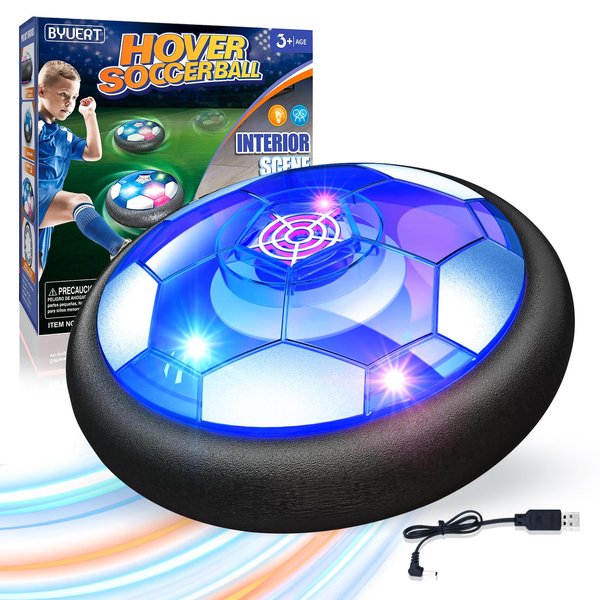 Hover Soccer Ball Toy for Boy, Air Power Floating Hover Soccer with LED Light & Soft Foam Bumper, Birthday Gifts for 8-12 Boys and Girls, Boys Toys for Age 3 4 5 6-8