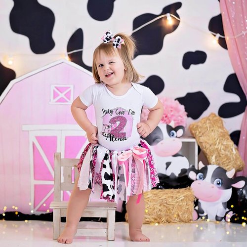 2PCS Cute Moo Cow Print Hair Bows - Pink Grosgrain Ribbon Alligator Clips for Girls, Women, Toddlers, Infants, and Kids' Birthday Party Decor (Type A)