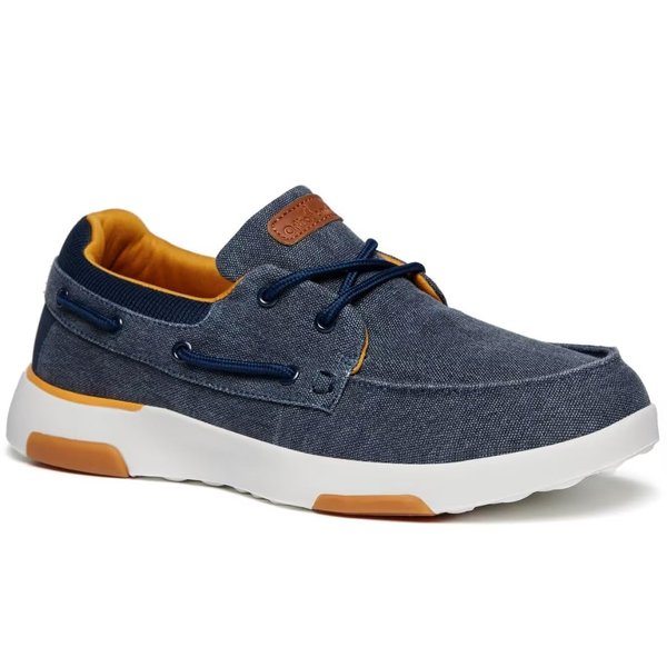 OrthoComfoot Men's Orthopedic Lightweight Cloth Deck Shoes, Canvas Orthotics Arch Support Slip-On for Achilles Tendonitis, Cushioned, Recovery, Comfortable Slip-On Loafers Denim Size 9.5