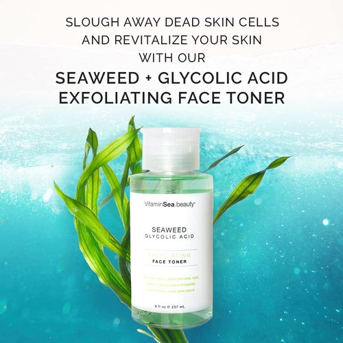 Vitamins and Sea Beauty, Exfoliating Face Toner with Glycolic Acid and Seaweed, Oil Control Facial PH Balancing Dead Skin Pore Minimizer, All Skin Types, 8 Fl Oz