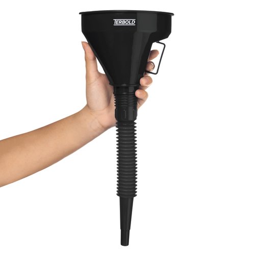 Terbold Automotive Flex Funnel with Hose | Wide Mouth Flexible Oil Funnel for Automotive Use - Gas, Transmission Fluid, Car Fuel, Oil Change (Black)