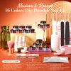 AZUREBEAUTY 130 Pcs Dip Powder Nail Kit Starter 16 Colors Fall Dip Powder Liquid Set with Top/Base Coat Activator Nail Remover Professional Glitter Dipping Powder Nail Kit for DIY Salon Gifts