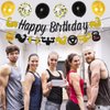 Gym Birthday Party Decorations Black and Gold Fitness Themed Party Decorations for Men, Weight Lifting Theme Party Supplies with Fitness Cake Topper Glitter Gym Happy Birthday Banner