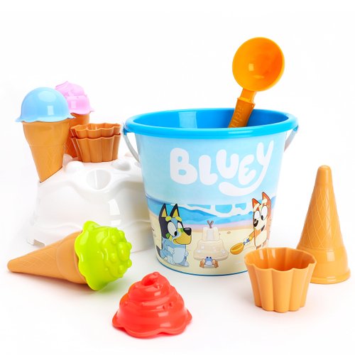 Toyland® Bluey & Bingo 14 Piece Bucket & Scoop Set with Ice Cream Cones - Sand & Water Play - Beach Toys