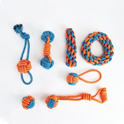 AgnelloNuvola Dog Toy Set - 7 Pack Durable Knotted Rope Toys for Puppy and Small Dogs, Interactive, Chewing, and Outdoor Activities, Enhances Dental Health