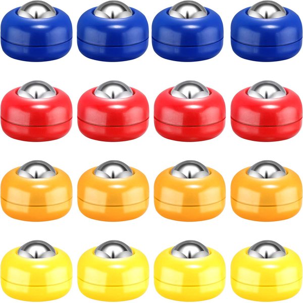 16 Pieces Mini Shuffleboard Replacement Pucks Tabletop Equipment Rollers Set Shuffleboard Curling Accessories (Red, Blue, Orange, Yellow)