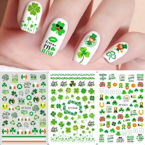 10 Sheets St Patrick’s Day Nail Art Stickers Decals 3D Shamrock Nail Stickers Green Clover Irish Nail Decals St Patricks Day Nail Decorations for Women Kids Girls Nail Charms Accessories