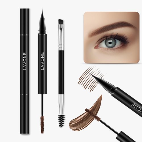 LAVONE Eyebrow Pencil and Eyebrow Gel 2-in-1, Waterproof Ultra-Precise Tip Brow Pen and Tinted Eyebrow Mascara, with Dual-ended Eyebrow Brush, Eyebrow Makeup for Natural Looking Eyebrows -Dark Brown ﻿