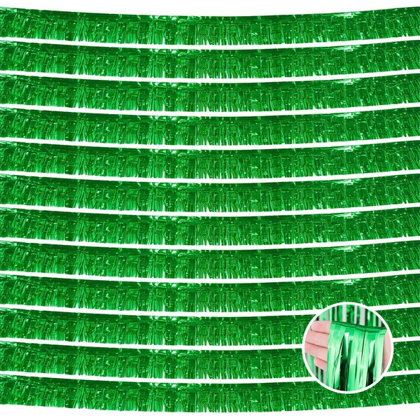 12 Pack 10 Feet Metallic Foil Fringe Garland Tinsel Streamers Banner, Green Wall Hanging Tinsel Fringe Banners for Parade Floats, Wedding, Birthday, Christmas, New Year Party Decorations
