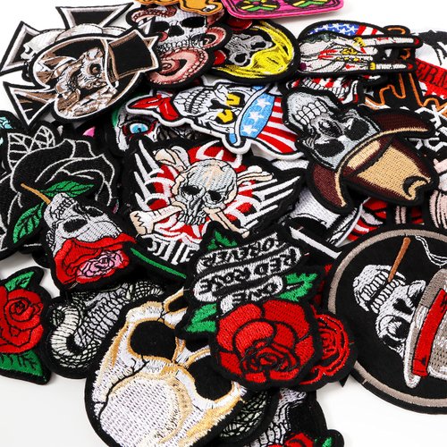 Meneng Embroidered Patches Iron-on Appliques: 30pcs Assorted Cool Punk Embroidery Sew-on Patch for Jackets Clothing