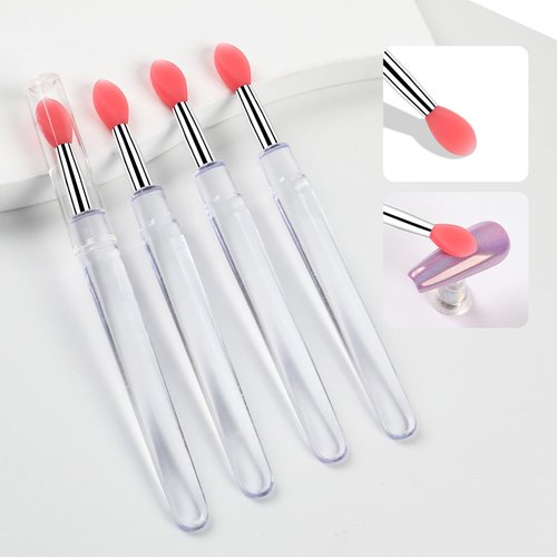 heemeei Silicone Nail Powder Applicator Brush, 10Pcs Reusable Silicone lip Brush Nail Art Brushes for Manicure Holographic Chrome Mirror Glitter Powder Pigment Lipstick Eyeshadow Makeup(Red)…