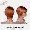 Melanin Manes Layered Pixie Cut Short Wig With Bangs Tapered Style 100% Brazilian Human Hair Honey Blonde 30 180% Density Glueless Machine Made With Razor Comb With Wig Cap Adjustable Cap