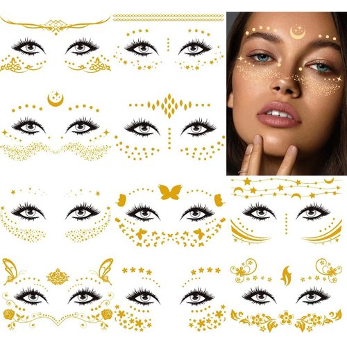 Uranian Temporary Face Tattoo Stickers Gold Freckles Stickers for Women Butterfly Transfer Metallic Tattoos Mixed Styles Waterproof Fake Tattoos for Face Makeup Carnival Festival Halloween (Set 2)