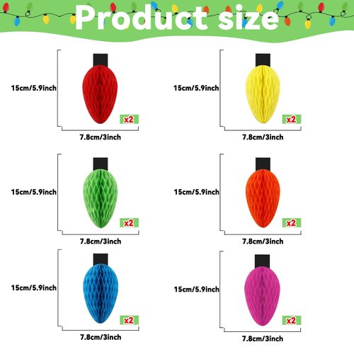 12PCS Merry Christmas Honeycomb Ball Decorations Centerpieces for Tables Holiday String Lights Hanging Ceiling Sign Merry and Bright Party Supplies for Christmas Theme Birthday Baby Shower Party Favor