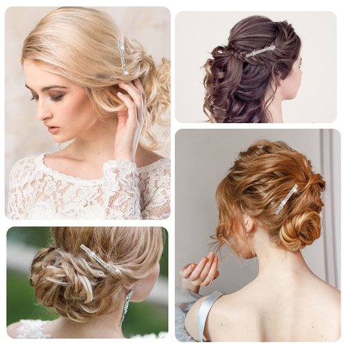 4 Pcs Sparkly Rhinestone Hair Barrettes with Bling for Women - Silver Wedding Hair Jewelry for Girls