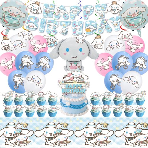 Cinnamoroll Birthday Decorations, Party Supplies Set Include Banner, Balloons, Hanging Swirls, Ca...