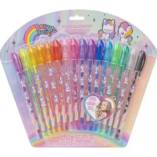 Townley Girl Unicorn 16 Piece Glitter Pen Body Art Set, Unicorn Themed, Glittery and Bright Colors, Ages 3
