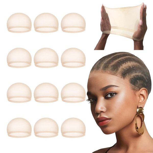 Lashey HD Wig Cap 12 Pieces Nude Color Skin-friendly wig Caps Invisible and Breathable Wig Grip Cap for Women Sheer Stretchy Wig Caps