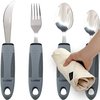 BUNMO Utensils for Elderly, Arthritis, Weak Hand Grip & Handicapped - Convenient Travel Pouch - for Tremors and Parkinsons Patients - Stainless Steel - Eat Independently - Adaptive Gray 4 Piece Set