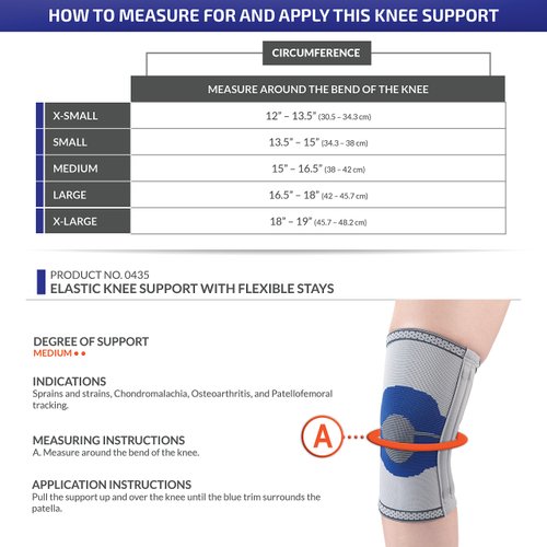 Champion Elastic Knee Support Compression Sleeve, with Flexible Stays, Gray (Side Stays), X-Small