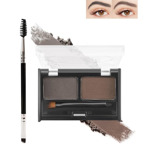 Eyebrow Powder Makeup Kit - Black + Dark Brown, 2 Color Eye Brow Powder Palette Waterproof Long-Lasting Brow Filler, Lightweight, Easy Blend, Natural Full Look with Brush, maquillaje para cejas-04