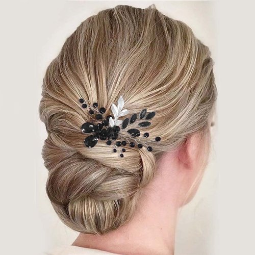 Casdre Crystal Bride Wedding Hair Comb Rhinestone Bridal Side Comb Hair Piece Leaf Hair Accessories for Women and Girls (D Black)