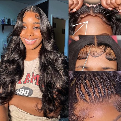 Aorbige Wear & Go 5x5 Invisible Real HD Lace All Melted Skin 0.14mm Ultra-thin Swiss Lace Body Wave Closure Human Hair Wigs,180% Density Natural Hairline with Baby Hair for Black Women 18inch
