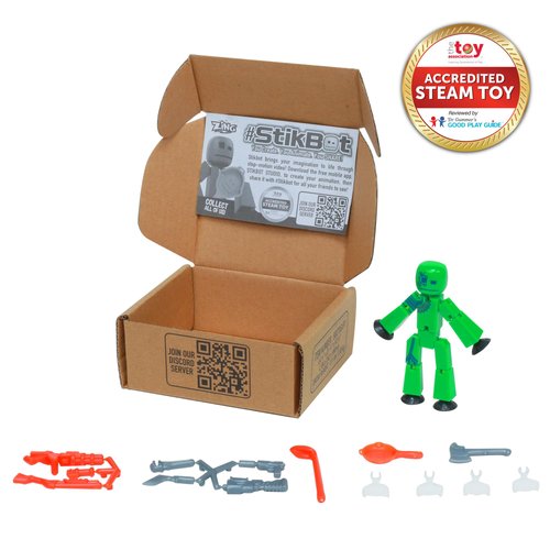 Zing StikBot Zingtannica Action Pack - Collectible Action Figures and Accessories, Includes 1 Stikbot, 1 Set of Accessories, Stop Motion Animation, Ages 4 and Up (Green (Karmatopia))