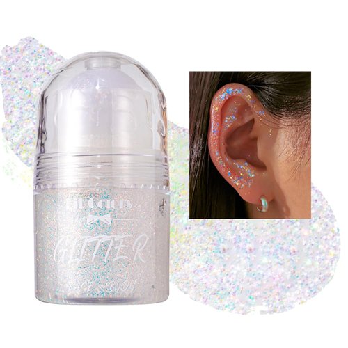 GL-Turelifes Body Glitter Gel, Roll-on Face Glitter for Body Face, Eye, Lip &Hair Festival Rave Accessories, Holographic Mermaid Glitter Gel,Body Shimmer Halloween Makeup (#01 Fairy White)