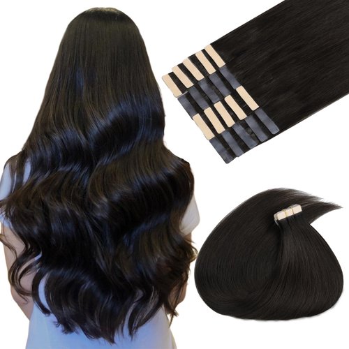 MAXITA Tape in Hair Extensions Human Hair Dark Brown 16 Inch 50g 20pcs Remy Human Hair Extensions Straight Seamless Real Hair Extensions Tape in Skin Weft Hair Extensions for Women