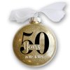 50th Wedding Anniversary Christmas Ornament, Fifty Years as Mr & Mrs, Gift for Married Couple, Golden Anniversary Keepsake, Traditional Glitter Bauble with White Organza Ribbon Bow (50th Anniversary)