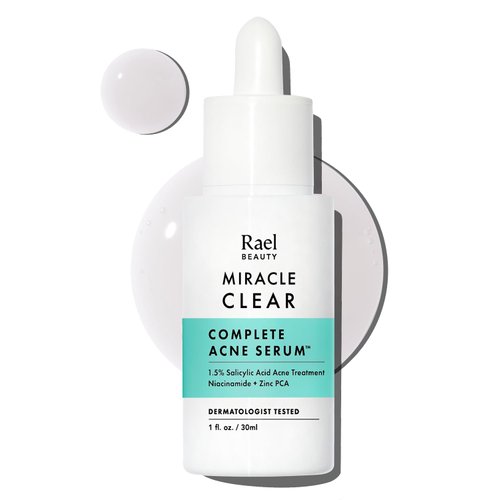 Rael Serum for Face, Miracle Clear Complete Acne Treatment - 1.5% Salicylic Acid, 2% Niacinamide, 0.5% Zinc, Pore Minimizer, Even Skin Tone, Korean Skincare (1oz, 30ml)