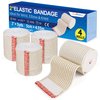 LotFancy Elastic Bandage Wrap, (2" Wide x 15 Feet), 4 Pack Cotton Compression Bandages with Self-Closure on Both Ends, Support & First Aid for Sports, Medical, Injury Recovery