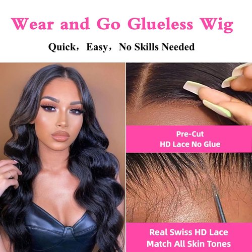 Qmaple Glueless Wigs Human Hair For Beginners 4x4 Hd Closure Wigs Human Hair Upgraded No Glue Body Wave Lace Front Wigs Human Hair For Woman (8Inch)