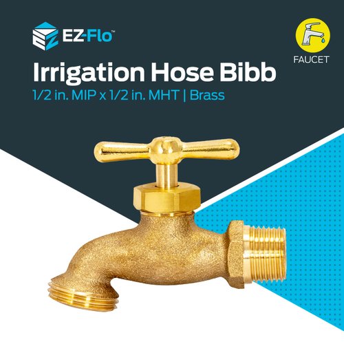 EZ-FLO Irrigation Hose Bibb, 1/2 Inch MIP Connection, 1/2 Inch MHT Connection, Brass Plumbing Fitting, 20181