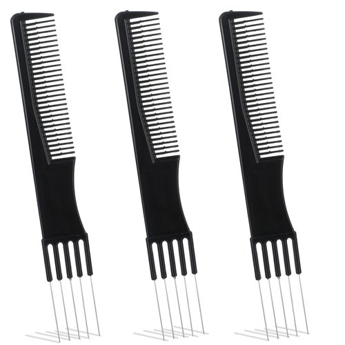 ZEYIYER 3PCS Hair Comb with Metal Pick, Metal Hair Picks for Women, Carbon Lift Teasing Combs with Metal Prong for Hair Styling