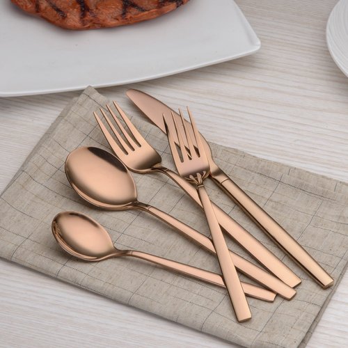 Berglander 20 Piece Titanium Rose Gold Plated Stainless Steel Flatware Set, 20 Pieces Copper Silverware Set, Copper Color Cutlery Sets, Service for 4 (shiny Copper)